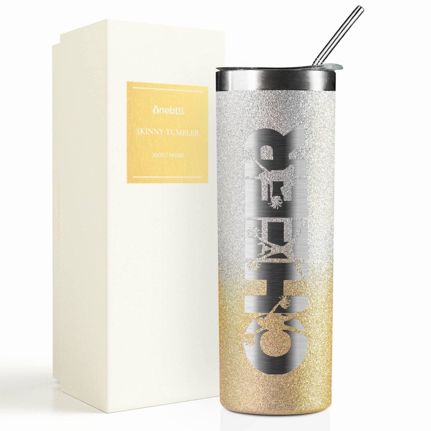 Onebttl Cheerleader Glitter Tumbler Gifts For Girls Cheer 20oz590ml Stainless Steel Insulated Tumbler with Straw Lid Gift for Cheerleading Coach or Cheer Squad GoldSilver Gradient