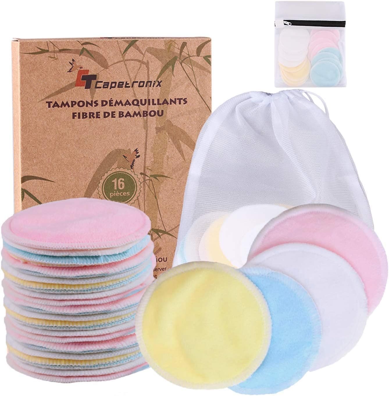 Reusable Makeup Remover Pads 16 Pack with 2 Bags for Laundry Storage Reusable Bamboo Cotton Rounds EcoFriendly Reusable Cotton Pads for All Skin Types