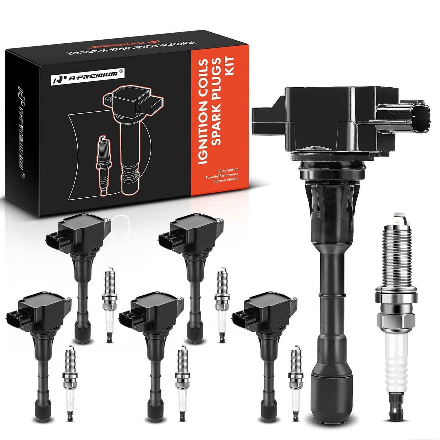 APremium Set of 6 Ignition Coil Pack and Iridium Spark Plugs Compatible with Infiniti G25 JX35 M35 Q50 Q70 QX60 Nissan Altima Maxima Murano Pathfinder Quest