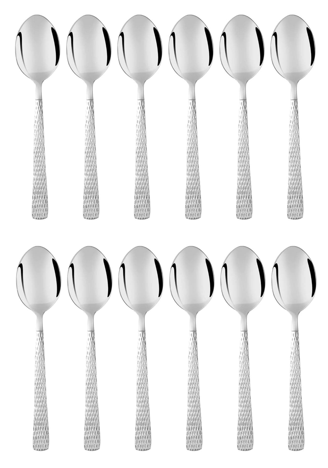 Dynore Stainless Steel Hammered Design 12 Pieces Dinner Spoons Set for Home/Kitchen/Restaurant