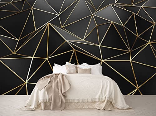 Reyhui Black and Gold Wallpaper 3D Abstract Geometric Wall Mural for Bedroom Living Room TV Background WallNot Peel and Stick