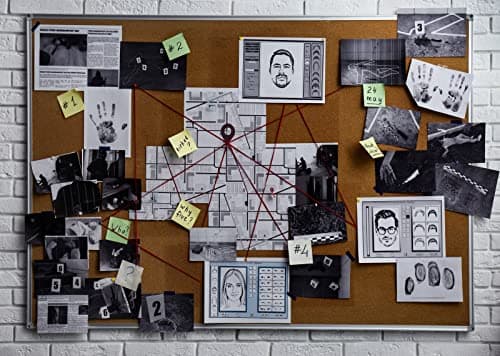 BELECO 9x6ft Fabric Spy Theme Detective Photography Backdrop Detective Board with Crime Scene Photos Fingerprint Clues Evidence Top Secret Mission Mystery Party Background Spy Decoration Photo Props