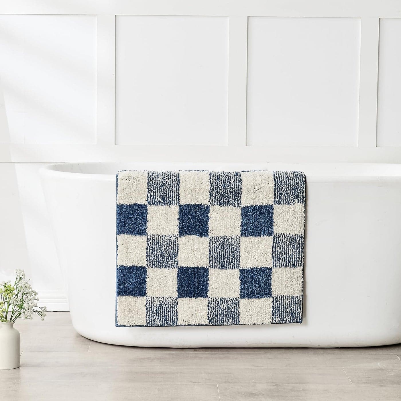 CozeCube Bath mats for Bathroom Non Slip Fluffy Absorbent Microfiber Bath mat Washable Aesthetic Bathroom Rugs Large Navy Blue Checkered Bath mat Navy Blue 36 x 24