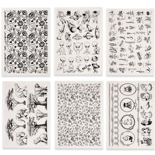 SUPERDANT 6PCS Butterfly Flower Underglaze Transfers for Pottery Elephant Mixed Transfer Stickers Ceramic Decals Black Underglaze Transfers Paper for Porcelain Overglaze Enamel Clay Decal 146x205 in