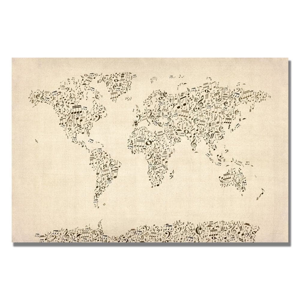 Trademark Art Michael Tompsett Music Note World Map Canvas Art 16 by 24Inch