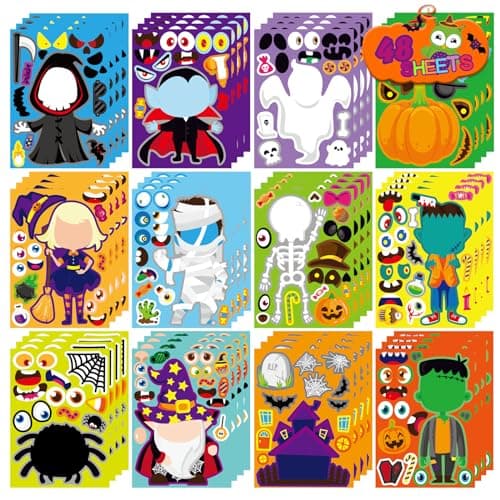 48 PCS Halloween Make-a-face Stickers Halloween Characters Stickers for Kids Make Your Own Mix and Match Sticker DIY Crafts Decorating Toy Sticker Trick or Treat Party Game Activities
