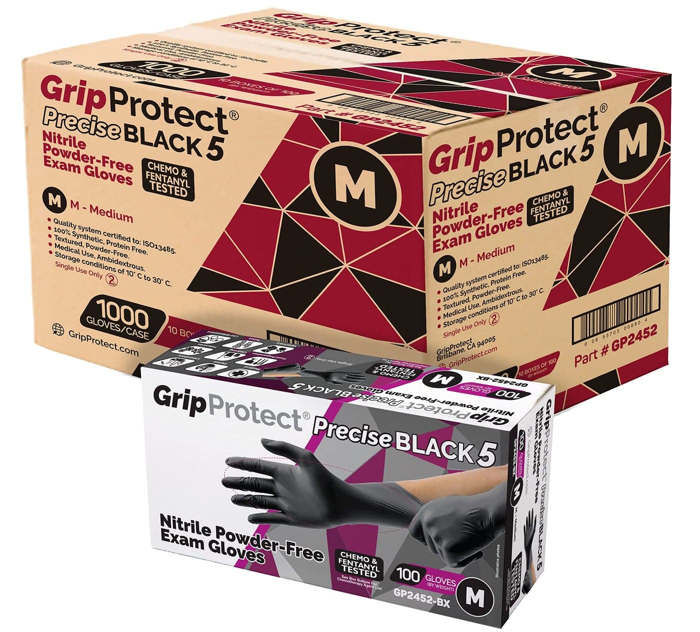 GripProtect Precise Black 5 Nitrile Exam Gloves | 5 Mil Thickness | Chemo-Rated | Medical, Law Enforcement, Tattoo, Dental, Janitorial, Food & Agriculture (M, 100)