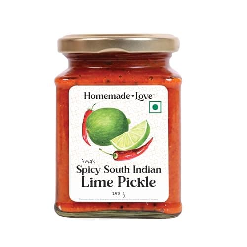 Homemade Love Spicy Lime Pickle (250 Gm) | South Indian Taste Lemon Pickles | Nimbu ka Achar Perfect for Rice, Dosa, Idli, Chappati | Tasty & Tangy Home Made Lemon Ka Achar | No Artificial Flavors