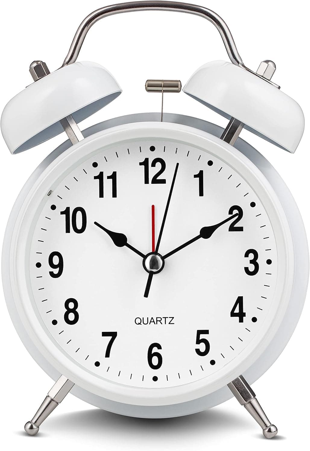 FARENI Vintage Twin Bell Analog Display Table Alarm Clock with Night LED Light Heavy Slippers Extra Loud Alarm Clock Ideal for Student and Kids Bedroom White