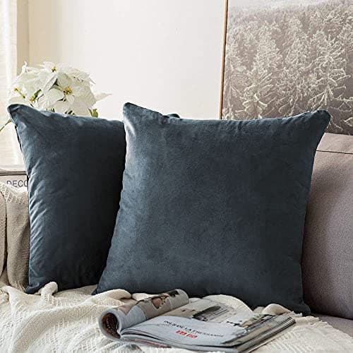 Khooti Velvet Cushion Cover, 28X28 Inches | Dark Grey | Pack of 2 | Solid Plain Soft & Smooth, Decorative Cushion Covers for Living Room, Bedroom, Couches, Chairs, Sofas, Beds & Home Decor