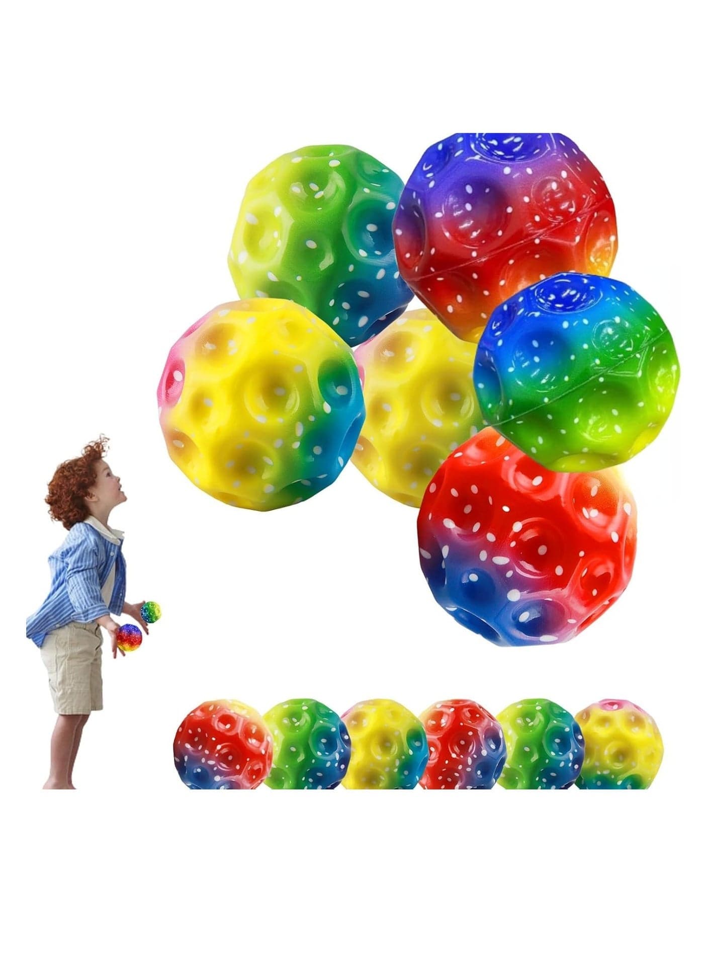 6 PCS Space Ball - 6.5cm Extreme Moon Ball, PU Bounce Ball Sensory Ball, High Bouncing & Sounds Meteor Ball, Best for Hand-Eye Coordination, Ideal Kids' Sensory Toy, Space Theme Bo