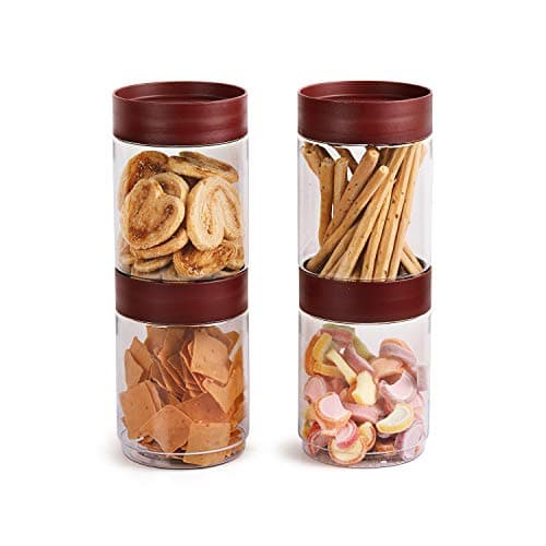 CELLO Modustack Pet Storage Jar For Kitchen Set of 4 Pcs, 1500 ml Maroon | Freezer & Fridge Safe, See Through Airtight Stackable Pet Kitchen Storage Box Container Set For Beans, Whole Grains, Spices