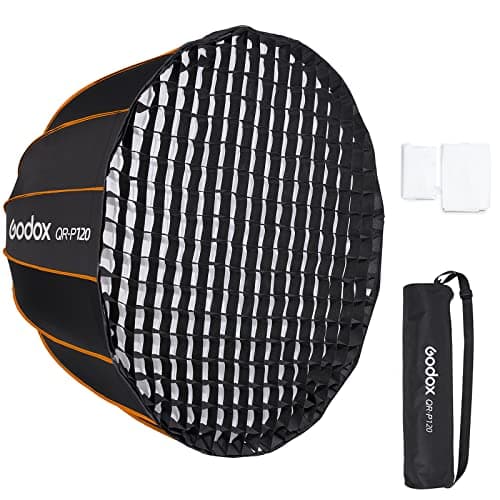 Godox Large Softbox 47in 120cm QRP120 Professional Deep Parabolic Bowens Mount Softbox with Diffusers Grid Carrying Bag for Photo Studio Portrait Video Shooting 47in 120cm