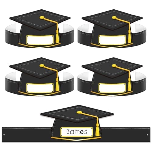WhatSign Paper Graduation Cap Hats 24PCS Kindergarten Preschool Graduation Caps for Kid Students Adjustable Hat Topper Headbands Paper Crowns for Grad Ceremony Party Black