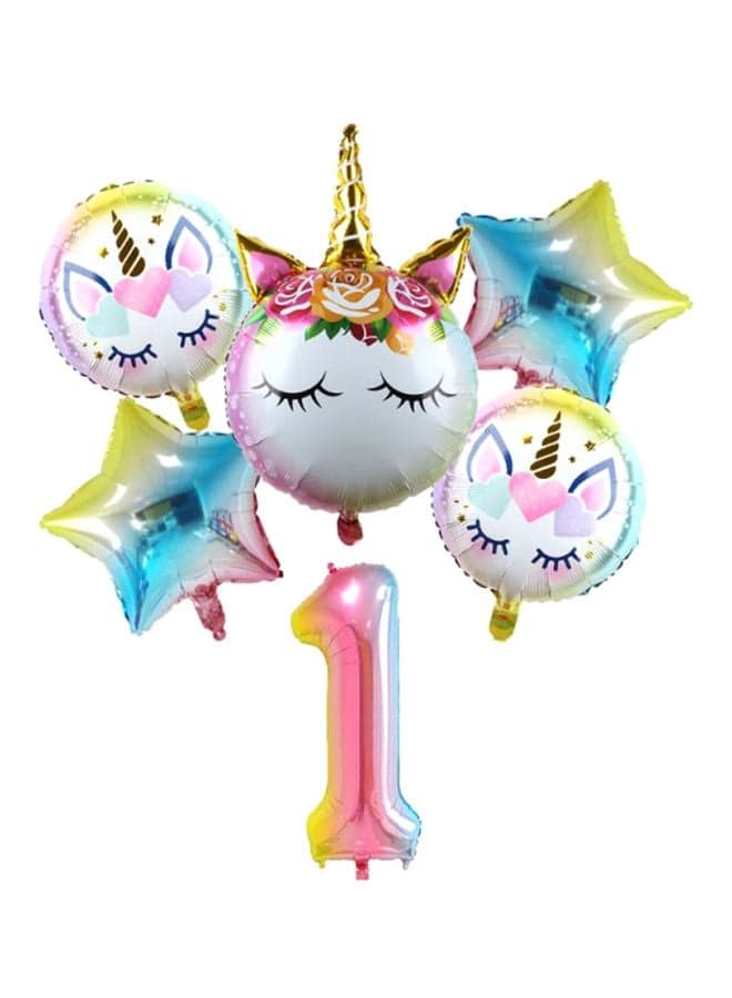 6-Piece Rainbow Unicorn Printed Balloon Set