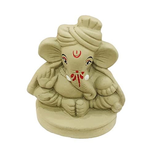 SHOPMEFAST Eco Friendly Handcrafted Clay/Mud Ganpati Murti Biodegradable Kacchi Mitti Ganesha Water Soluble Ganesh Idol for Ganpati Visarjan (H:4 Inch Small)