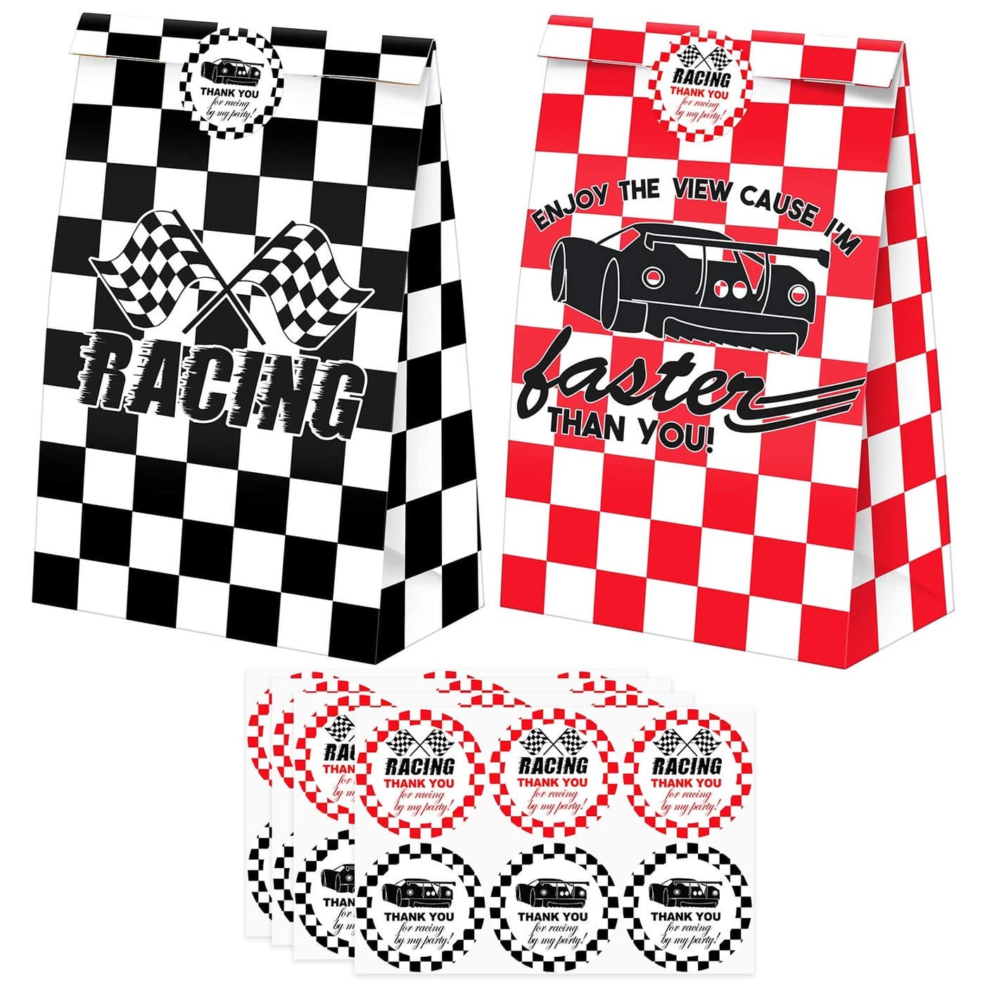 24 Pack Race Car Party Candy Favor Bags with Stickers Race Car Goodie Gift Treat Bags Race Car Themed Birthday Party Supplies