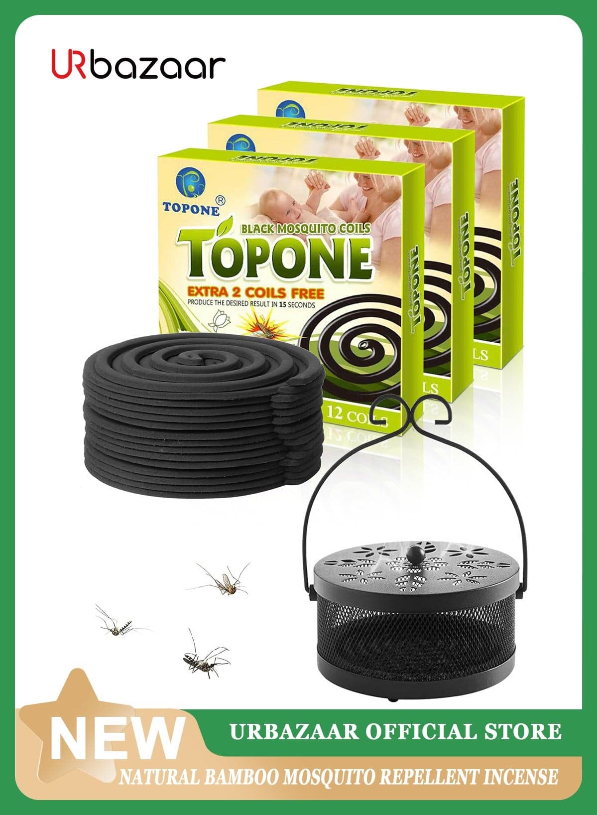 3Pack 36Coils Mosquito Coils with 1 Mosquito Coil Box Iron Holder Household Censer Repellent Incense Coil