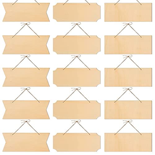 15 Pieces Unfinished Hanging Wood Sign Rectangle Blank Hanging Decorative Wood Plaque Wooden Slices Banners with Ropes for Pyrography Painting Writing DIY Home Crafts Supplies