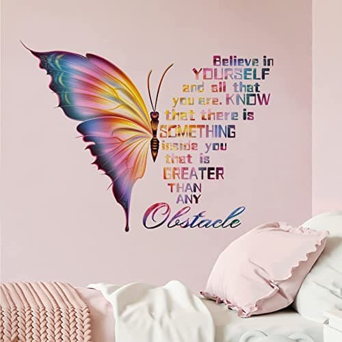 Mfault Inspirational Butterfly Believe in Yourself Quote Wall Decals Stickers Large Motivational Saying Decoration Teens Girls Bedroom Living Room Art Positive Spiritual Women Home Kitchen Decor