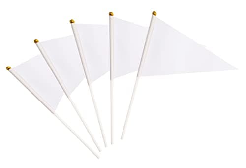 25 Pack White Pennant Flags Small Mini Hand Held Solid Color Pennant Flags On SticksParty Events CelebrationSchoolGrand OpeningKids BirthdaySports ClubsFlower Pot White
