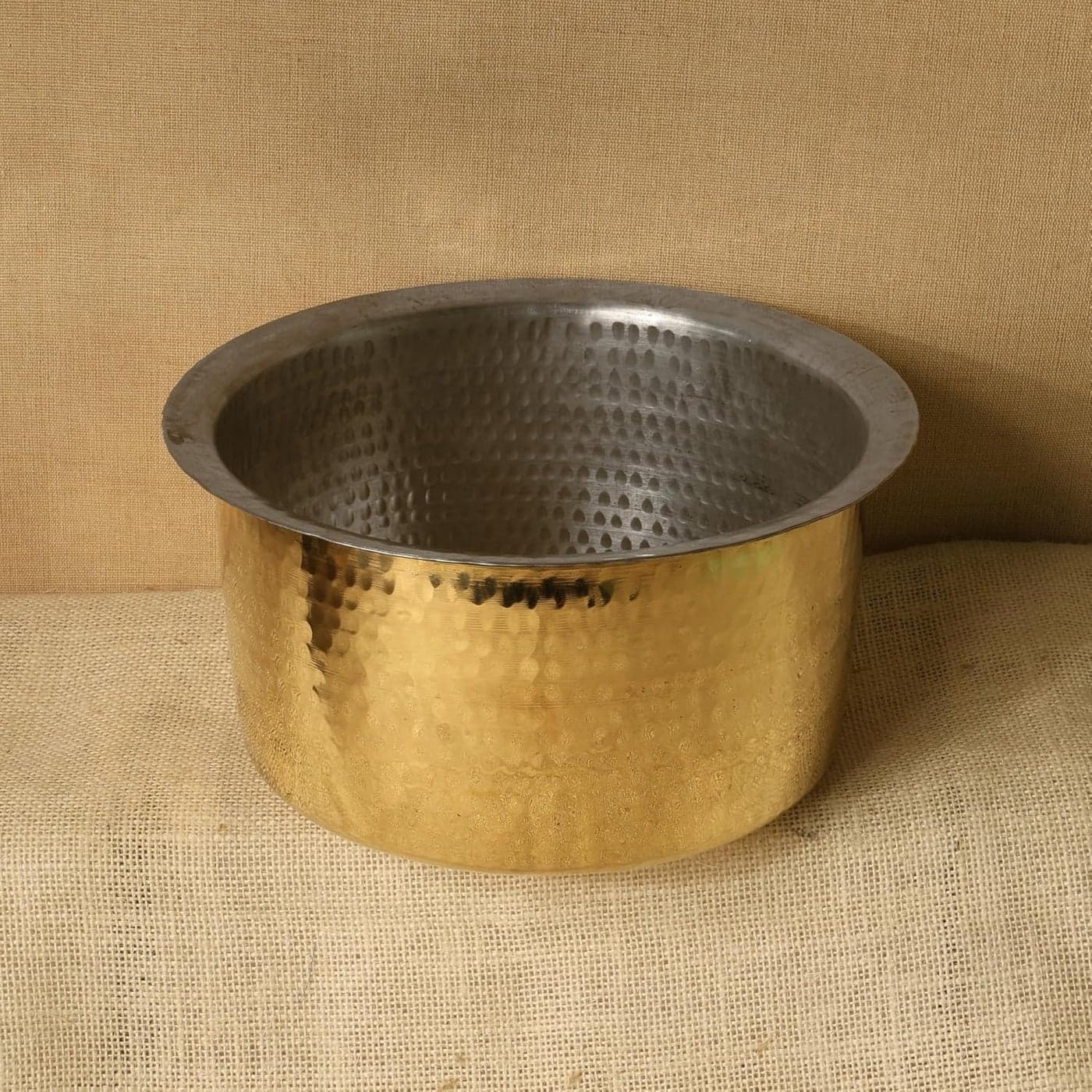 PATRA Brass Tope with Tin Coating 15 Liter Patila Bhagona for Indian Cooking Traditional Cookware for Everyday Use Perfect for Boiling Cooking and Serving Authentic Brass Kitchen Utensil
