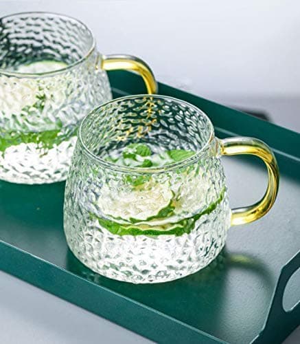 FitsFlair 400 ML Glass Tea or Coffee Cup Set for Green Tea hot Coffee Lemon Tea Herbal Tea Borosilicate Glass with Premium Look Handle Set of 2