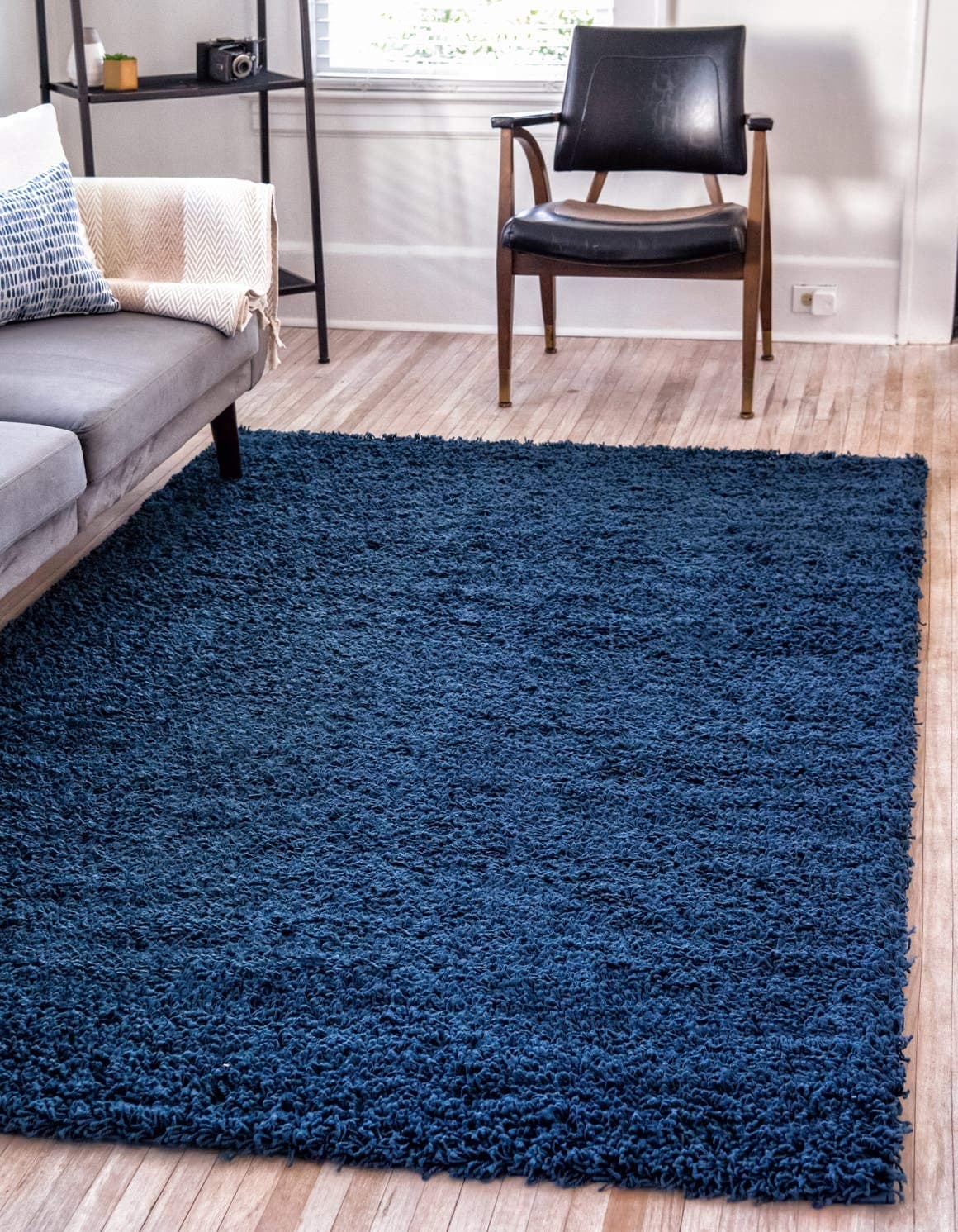 Unique Loom Solid Shag Collection Area Rug 4 1 x 6 1 Rectangle Sapphire Blue Navy Blue
