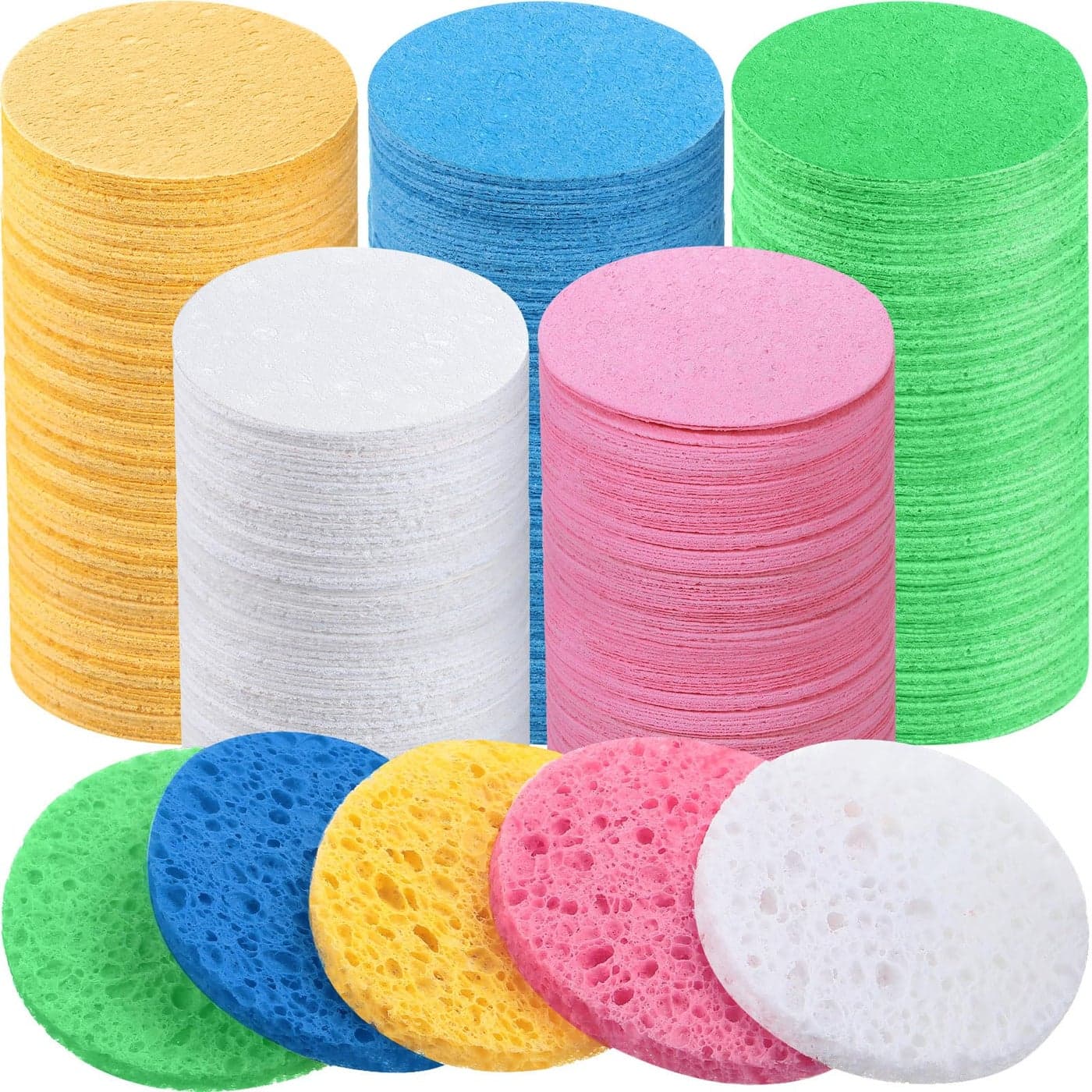 300 Count Compressed Facial Sponges Natural Face Sponges for Cleansing Disposable Facial Exfoliating Pads for EstheticiansColorful