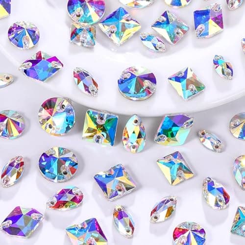 Sew on Rhinestones Mix Shape AB Glass Rhinestones with Holes Flatback Crystal Rhinestone Crystal Gems for Clothes Costume Dresses Shoes DIY Crafts