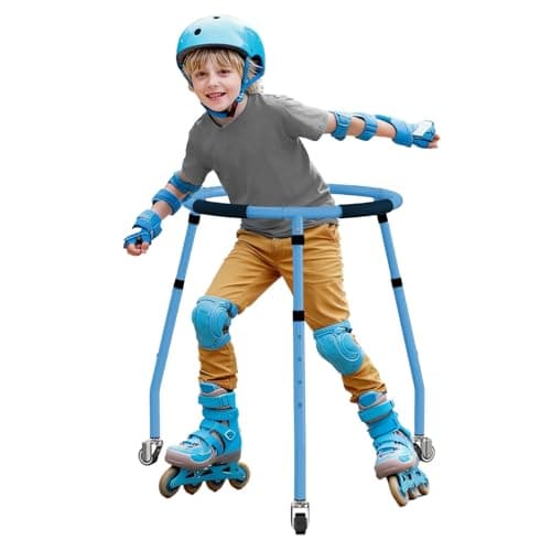 Roller Skate Trainer for Kids - Folding Adjustable Height (27"-33") Skater Aid Training Walker All-Metal Frame | Stable Learning Assistant for Toddlers Boys Girls - Blue