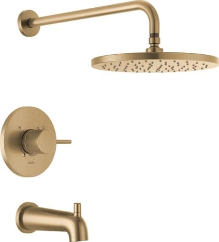 Delta Faucet Modern Raincan Round SingleFunction Tub and Shower Trim Kit Gold Tub Faucet Set Rainfall Shower Head Gold Delta Shower Kit Champagne Bronze T14469CZPP Valve Not Included