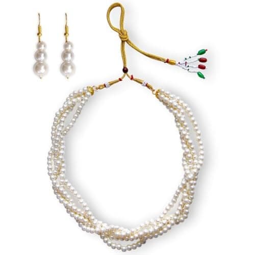 ACCESSHER Gold Tone Multistrand Pearl Moti Mala Necklace | Traditional Beaded Jewellery For Gift with Adjustable Thread | Ethnic Pearl Necklace for Women and Girls (Design 3)