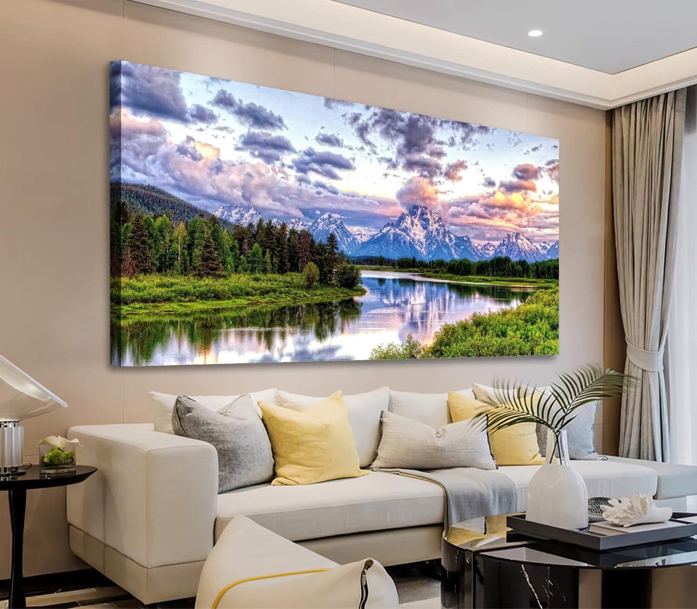 Landscape Canvas Wall Art Nature Picture Oxbow Bend Grand Teton National Park Modern Canvas Artwork River and Forest Contemporary Wall Art Large Size for Home Office Decoration 20 x 40