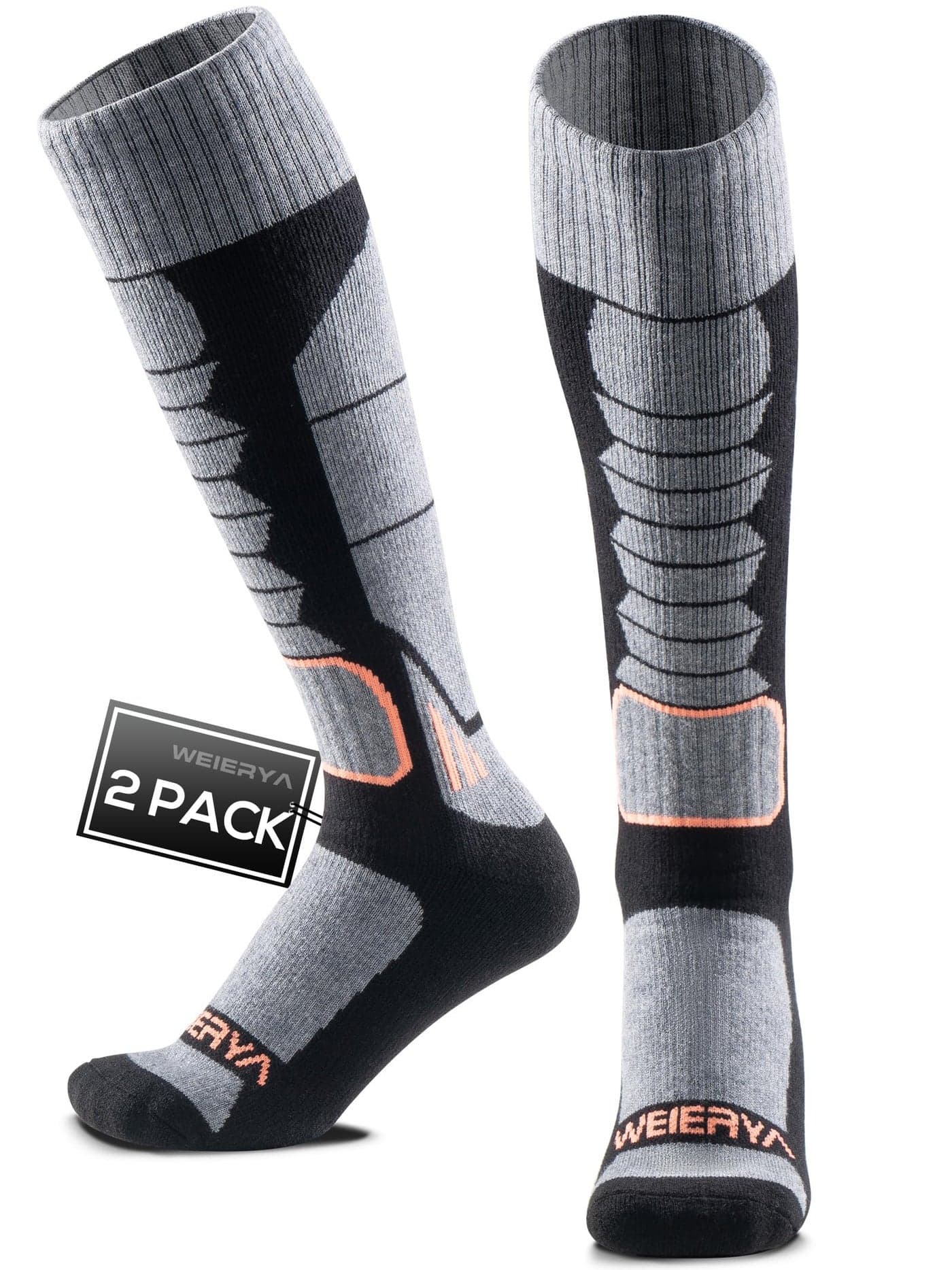 WEIERYA Ski Sock Merino Wool Ski Socks Mens Womens Skiing & Snowboarding Socks, Over The Calf, Black Small 2 Items