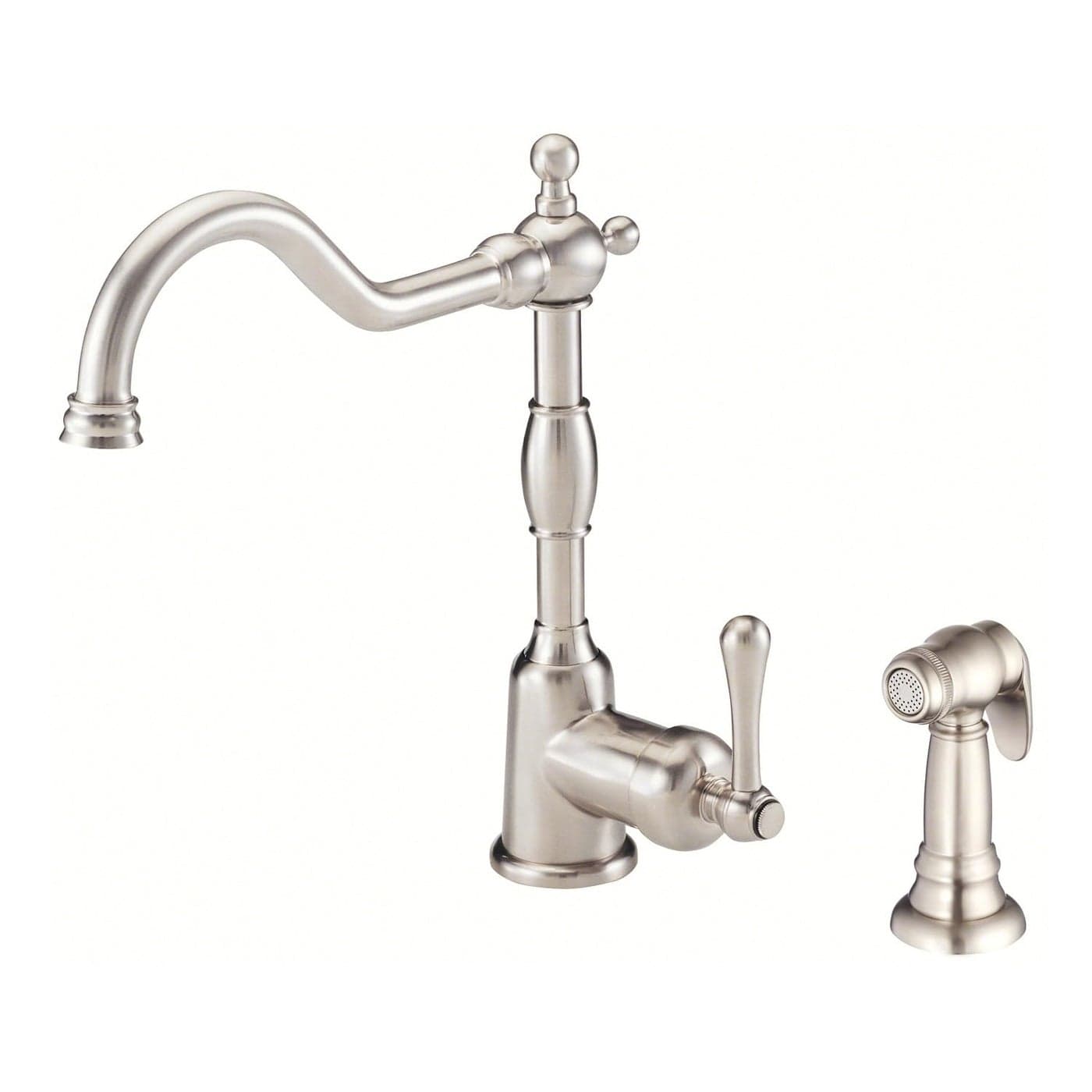 Gerber Opulence Kitchen Faucet with Side Spray Farmhouse Style Single Handle HeavyDuty Brass Construction 2Hole Installation in Stainless Steel D401157SS
