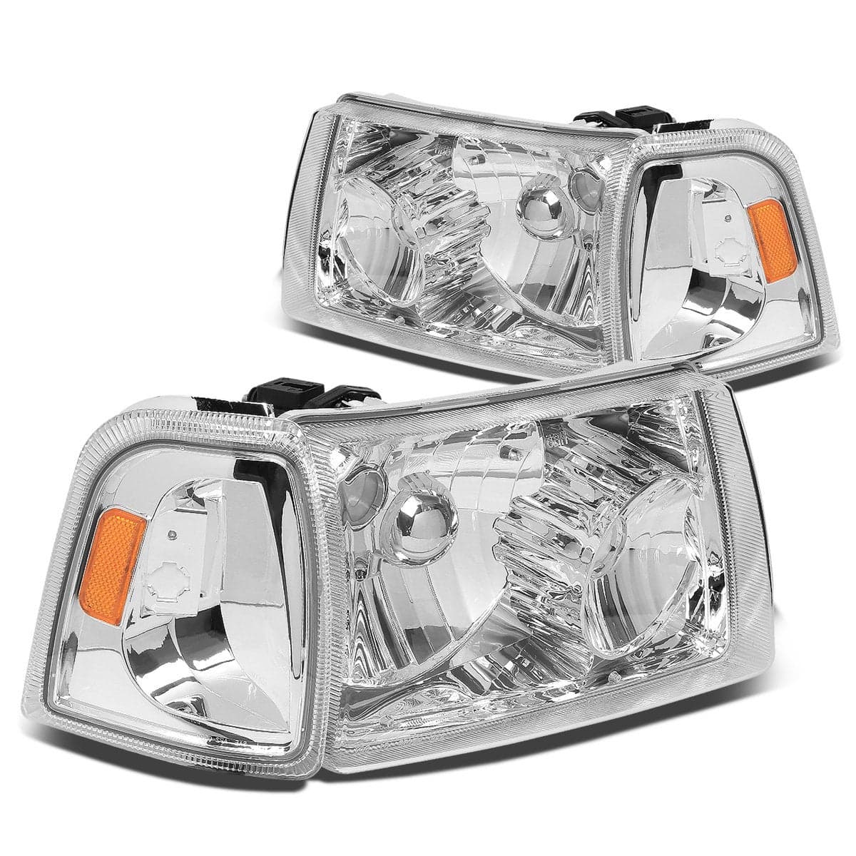 DNA MOTORING HLOHFRAN01CHAM Pair of Headlights Compatible with Ford Ranger 20012011 Chrome HousingAmber Corner