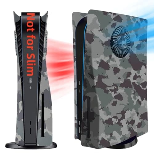 Cover Plates with Cooling Vent for PS5 Disc Edition Console, Accessories for PlayStation 5 Face Plates Side Panels Shell Replacement Protective Faceplates (Gray Camouflage)