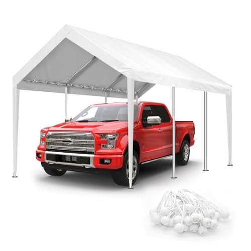 10x20FT Carport Canopy Replacement Cover Heavy Duty Waterproof & UV Protected, All Weather Car Shade Canopy with Ball Bungees (White, 10'x20', Frame is not Included)