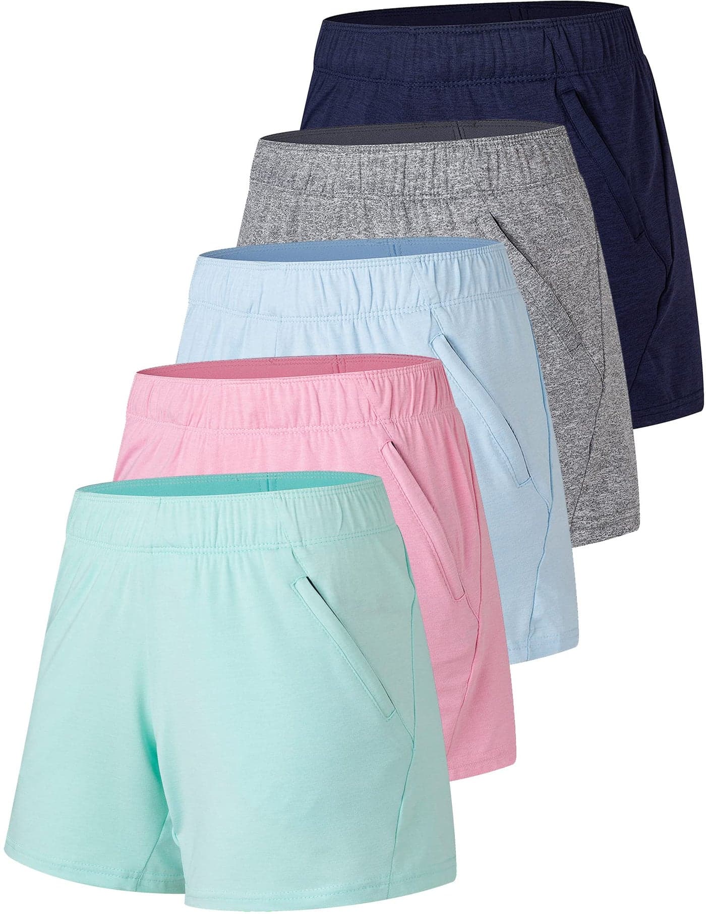 5 Pack Womens Workout Gym Shorts Casual Lounge Set Ladies Active Athletic Apparel with Zipper Pockets Set 3 XXSmall