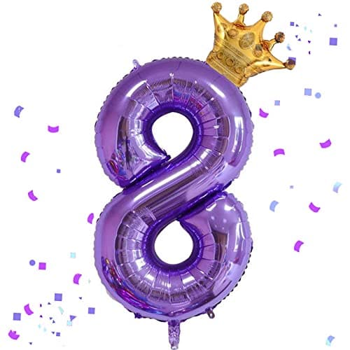 40 Inch Purple Number 8 Mini Crown Balloon for Birthday Party Decorations 8th Birthday Party Decorations Purple Theme Party Balloons Decoration Supplies