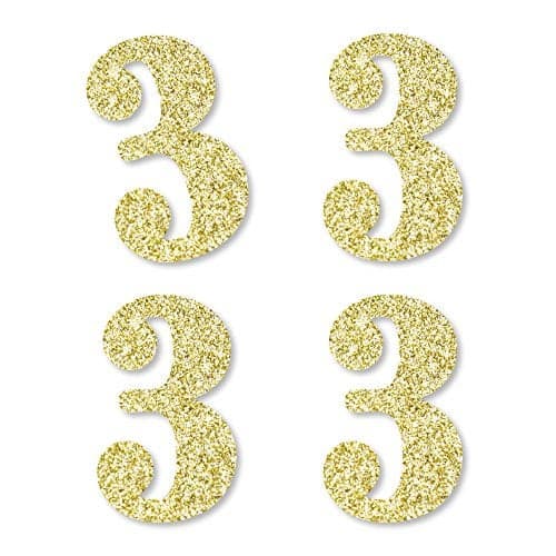 Big Dot of Happiness Gold Glitter 3 NoMess Real Gold Glitter CutOut Numbers 3rd Birthday Party Confetti Set of 24