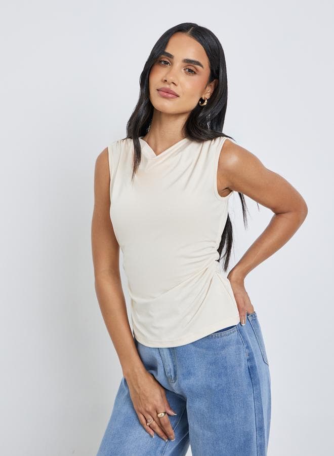 Styli Women Cream Gathered Waist Sleeveless Top