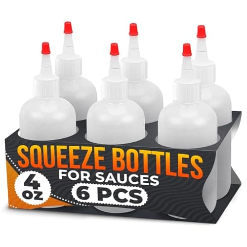 6 Pcs Small Squeeze Bottles for Liquids 4oz Clear Condiment Squeeze Bottles for Sauces Oils Salad Dressing Ketchup Mustard Pancake Batter Precise Dispensing for Cooking and DIY Crafts