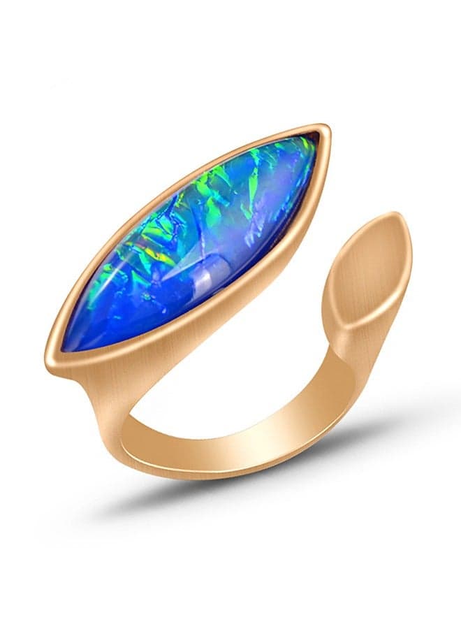 Textured Gemstones Ring, 14K Gold Plated Anti Fading Titanium Ring, Luxury Gold Ring for Women (Gold+Blue)