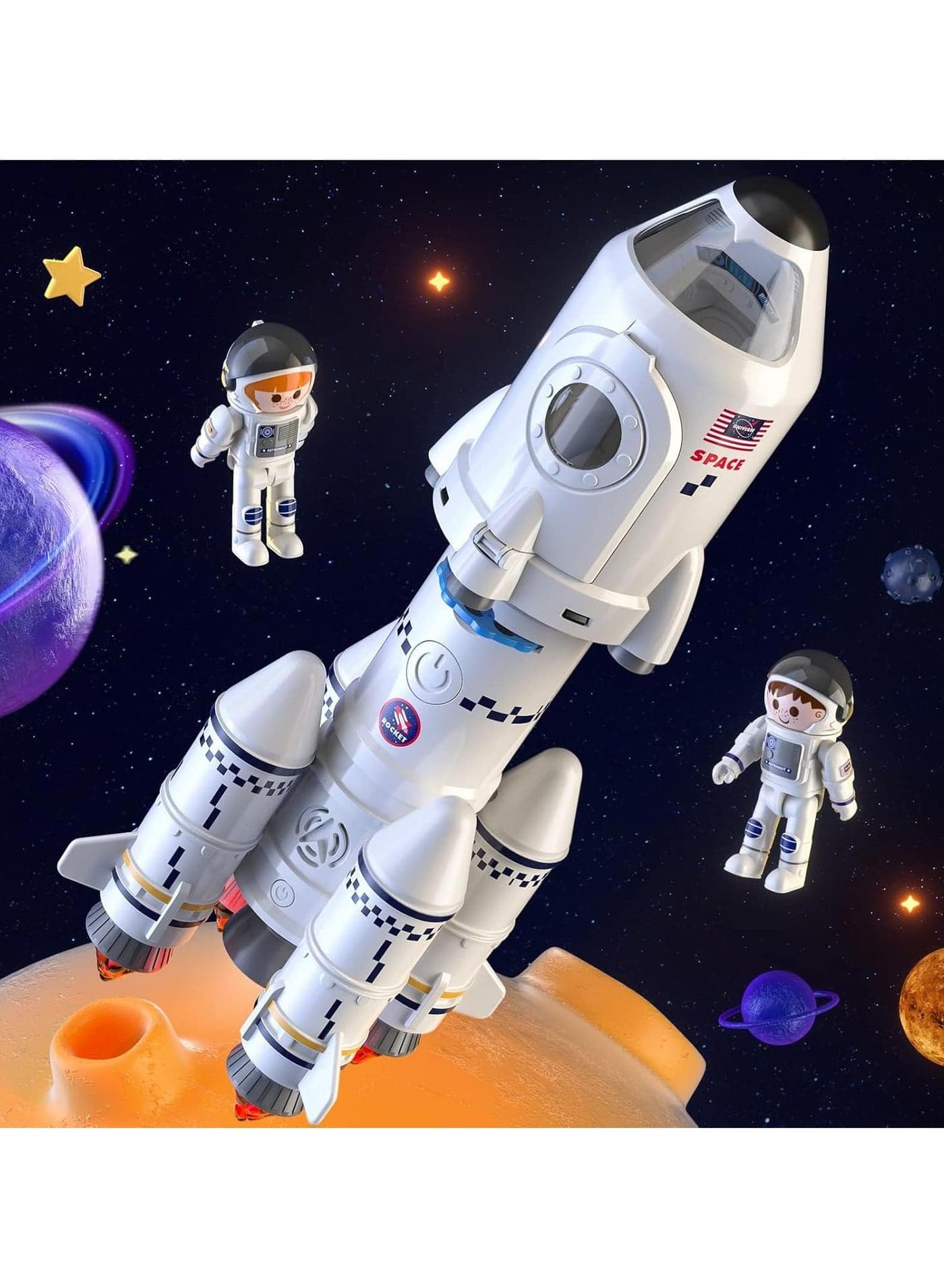 5-in-1 Space Shuttle Rocket Playset for 3-9 year olds: Educational aerospace playset with astronaut figures, projector light
