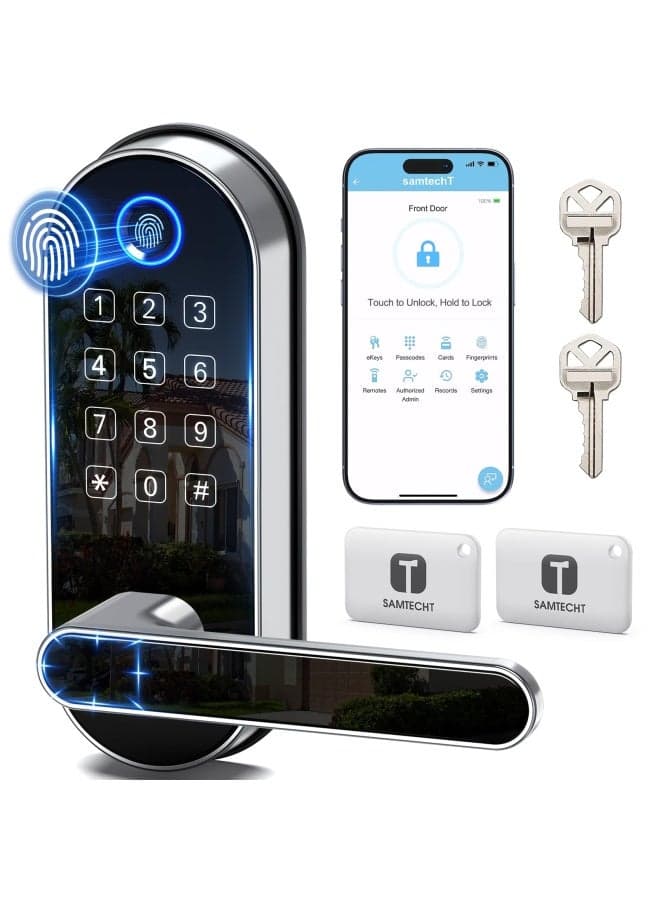 samtechT Keyless Entry Smart Door Lock with Door Handle Wi-Fi Digital Fingerprint Door Lock Door Lock for Front Door Front Door Bluetooth Smart Lock Door Lever Door Knob Deadbolt Alternatives