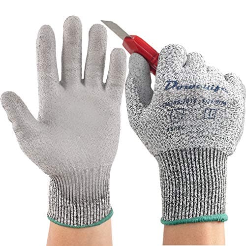 Dowellife Level 5 Cut Resistant Work Gloves for Men and Women, PU Coated Breathable Gardening Gloves, Thin Flexible and Firm Grip for Mechanics and Fishing (Large, Grey)