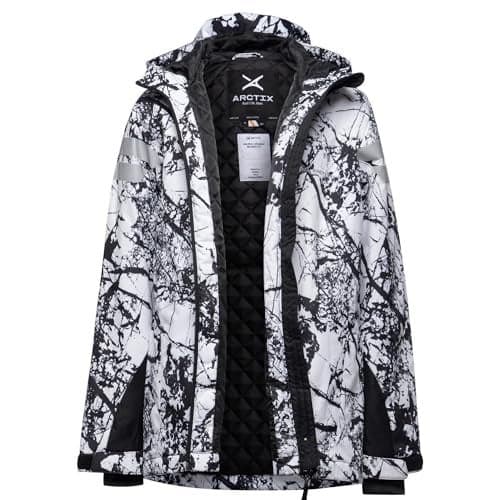 Arctix Kids' Insulated Quilted Lining with Reflective Print Cold Weather Peak Performance Jacket, Cracked Marble White, Large