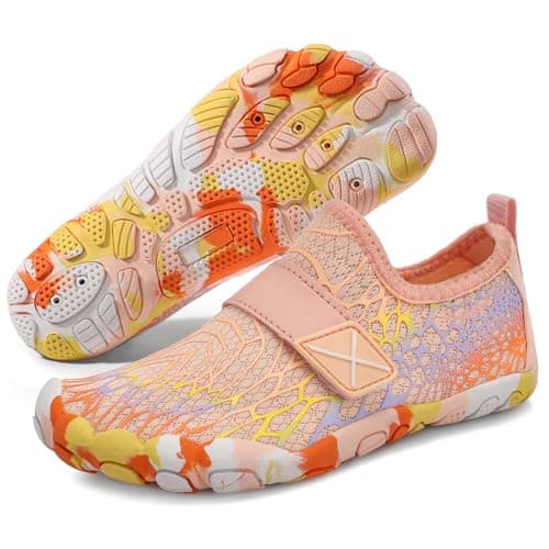 ATHMILE Kids Water Shoes Boys Girls Water Shoes Quick Dry Barefoot Beach Sports Swim Pool Summer Shoes 25 Big Kid Orange Cobweb